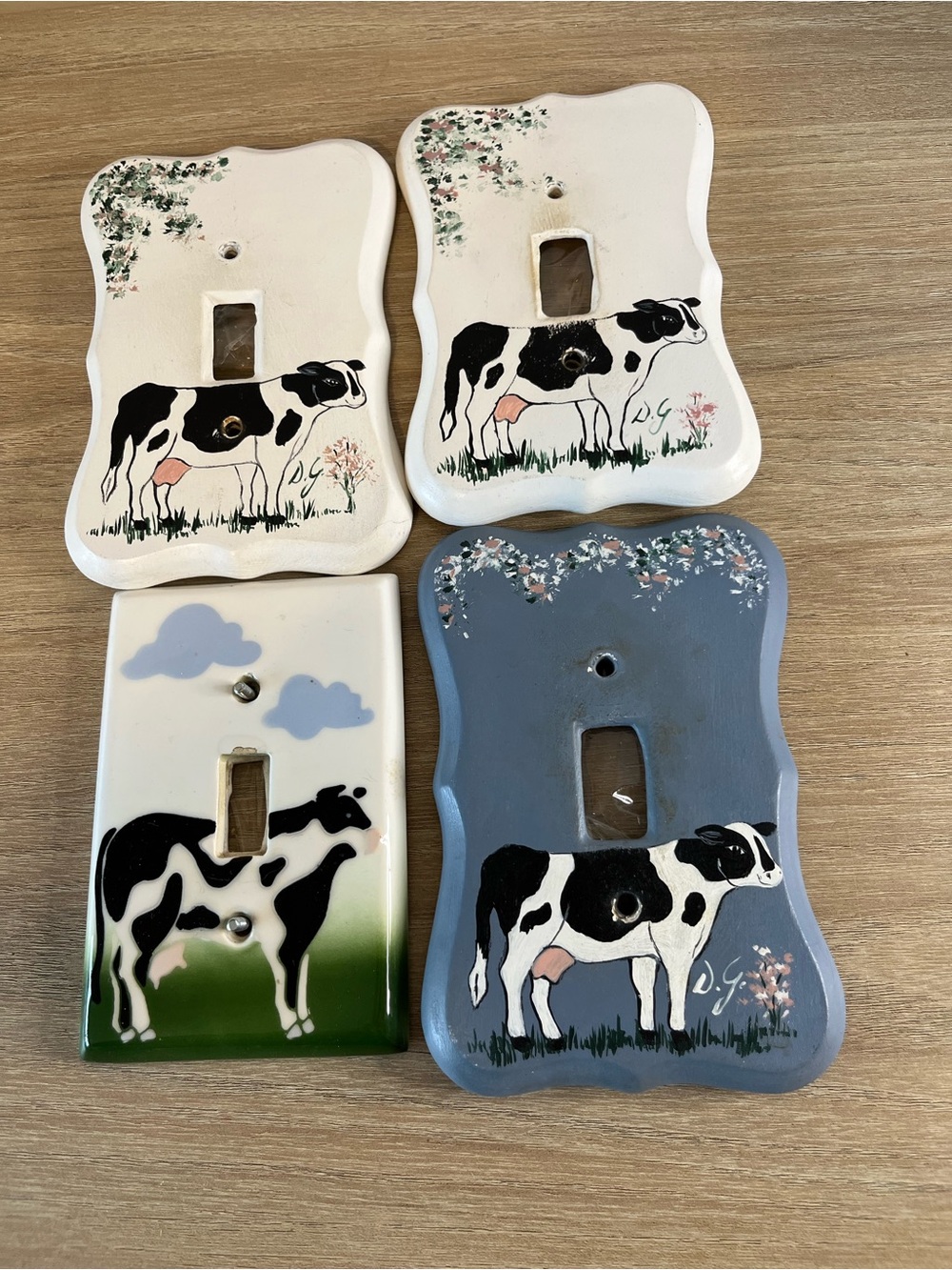 Hand-Painted Cow Ceramic Light Switch Cover - White, Cream, Blue Options
